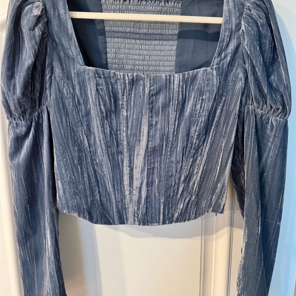 Dust Blue Velvet Women's Top